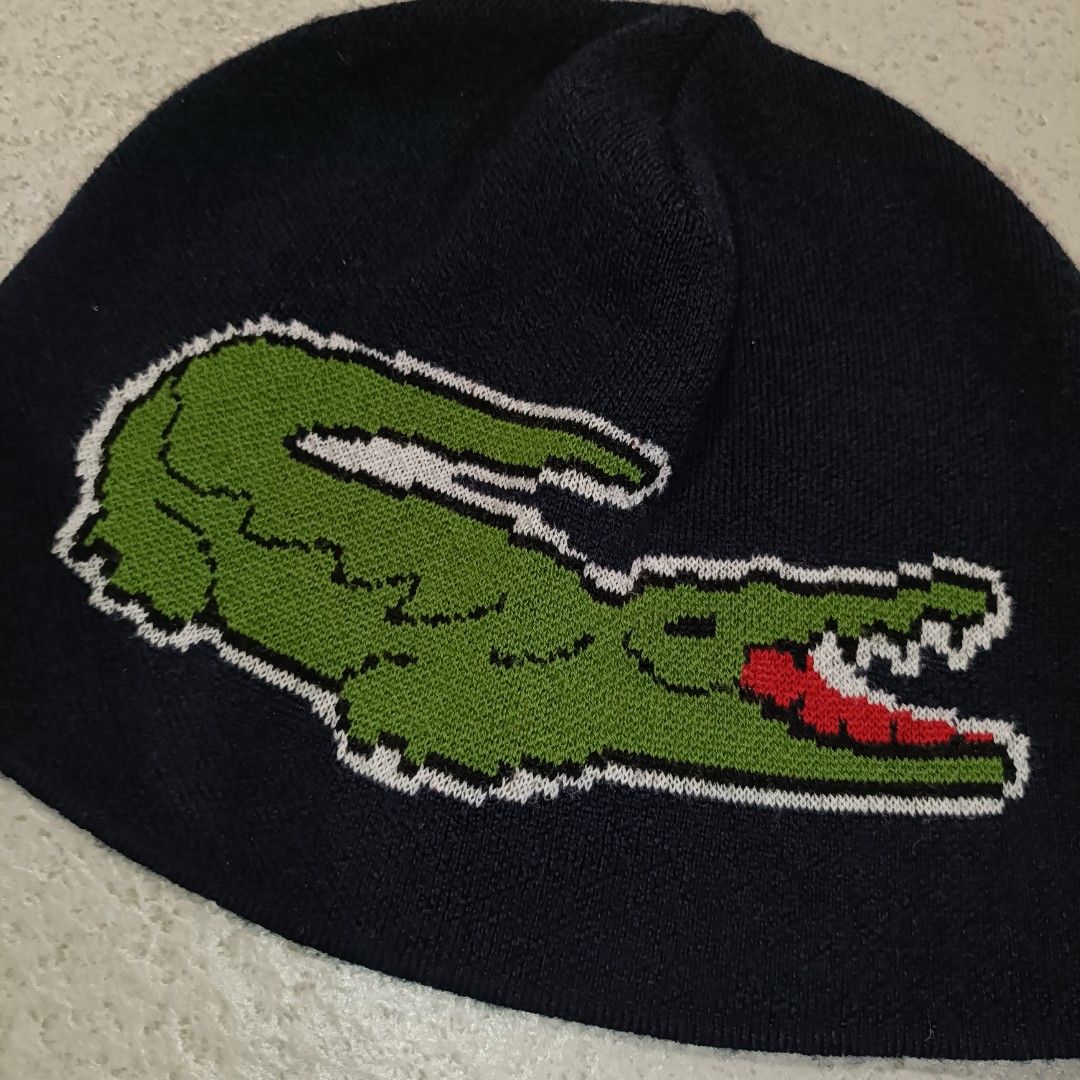 Lacoste Large Croc Bonnet/Beanie (Category: Beanies) located in Cebu City. Submitted by findwaze6000 (Listing ID 1464085745, Image 2). Description: -Good As New -One size fits all -No issue -Color rate: 10/10 -Actual Color: Navy -Material: 100%wool.
