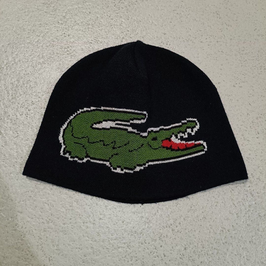 Lacoste Large Croc Bonnet/Beanie (Category: Beanies) located in Cebu City. Submitted by findwaze6000 (Listing ID 1464085745, Image 1). Description: -Good As New -One size fits all -No issue -Color rate: 10/10 -Actual Color: Navy -Material: 100%wool.