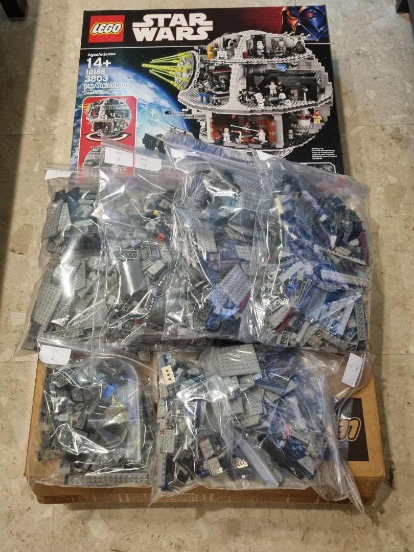 LEGO Star Wars 10188 Death Star (Category: Lego & Building Sets) located in Quezon City. Submitted by afol95 (Listing ID 1463963017, Image 1). Description: Complete Built once by an adult and displayed. Disassembled placed in ziplock and back in the box. *some parts are discolored due to age Bulky item, meet up within Quezon City. Payment by GCash or Bank Transfer.