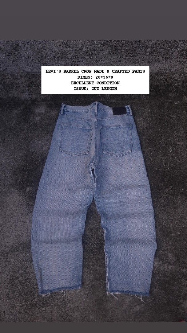Levi's Barrel Crop Made & Crafted Jeans - Size: 28 (Category: Jeans) located in Manila. Submitted by bonaobrag55538 (Listing ID 1463996841, Image 1). Description: - Levi's Barrel Crop Made & Crafted Jeans - Dimes: 28*36*8 - Color: Light blue wash - Unique crop length - Condition: Great, ready for a new home - Features: Super comfy and stylish - Issue: Cut length.