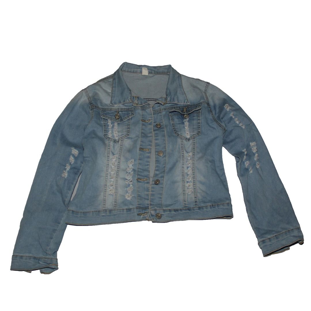Light Wash Distressed Denim Jacket (Category: Coats, Jackets and Outerwear) located in Tanauan. Submitted by arlene_panganiban (Listing ID 1463994779, Image 1). Description: - Cool light wash denim jacket - Features distressed details on front and sleeves - Button-up closure - Two chest pockets - Ideal for layering - Versatile: pairs well with jeans or dresses.