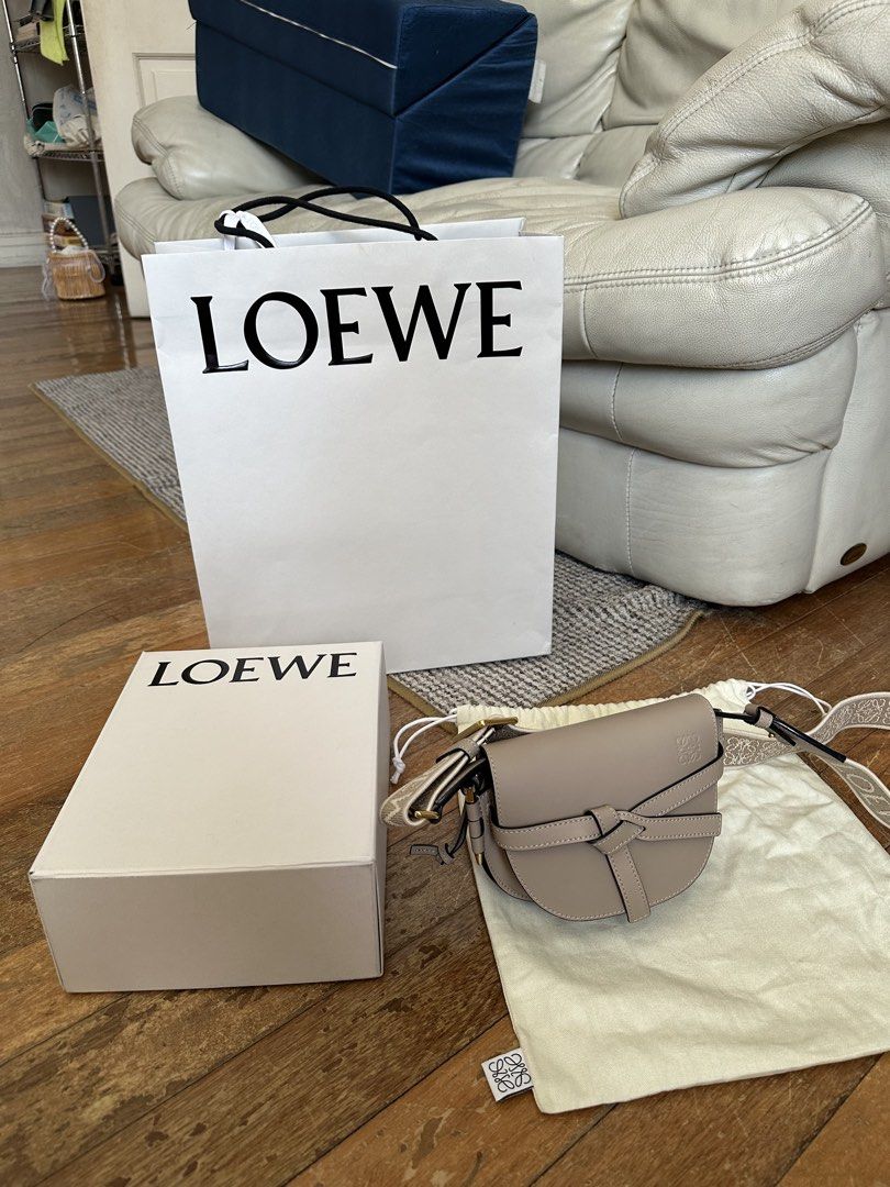Loewe Gate Dual Mini Bag Taupe (Category: Luxury Bags & Wallets) located in Cebu City. Submitted by katepatt (Listing ID 1464013149, Image 1). Description: - Authentic Loewe Gate Dual Mini bag - Color: Taupe - Includes original box, dust bag, and shopping bag - Strap features the Loewe logo - Versatile for everyday or special occasions.