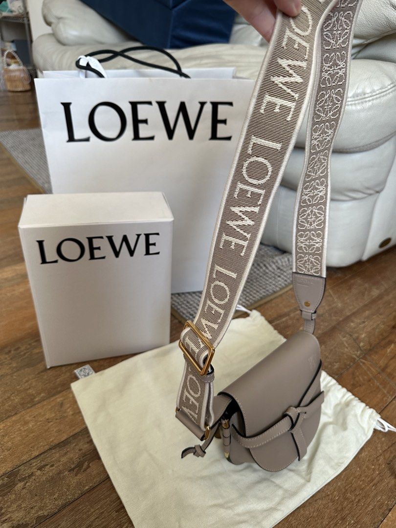 Loewe Gate Dual Mini Bag Taupe (Category: Luxury Bags & Wallets) located in Cebu City. Submitted by katepatt (Listing ID 1464013149, Image 3). Description: - Authentic Loewe Gate Dual Mini bag - Color: Taupe - Includes original box, dust bag, and shopping bag - Strap features the Loewe logo - Versatile for everyday or special occasions.