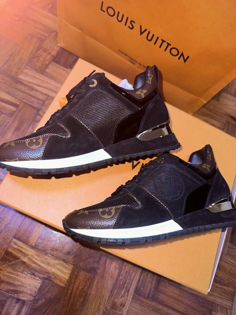Louis Vuitton LV Runaway Sneaker (Category: Sneakers) located in Paranaque City. Submitted by abiiii_ (Listing ID 1463983281, Image 3). Description: - Authentic Louis Vuitton sneakers - Color: Black with iconic monogram print - Features gold accents on the heel - Includes original dust bags, box, extra shoelace and shopping bag - Unused.