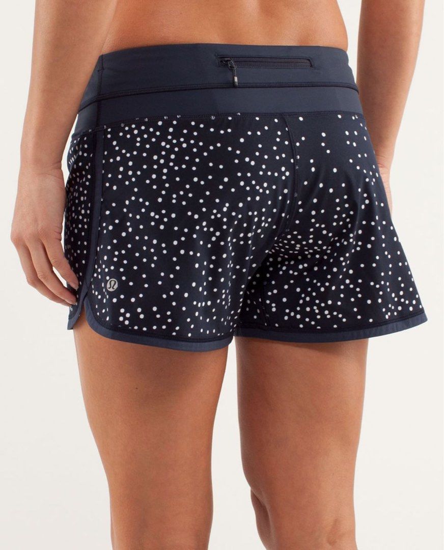 Lululemon groovy run shorts dot 6 (Category: Activewear) located in Rosales. Submitted by dariang22 (Listing ID 1463969340, Image 1). Description: - Navy blue Lululemon running shorts - White polka dot pattern - Comfortable waistband - Zippered pocket at the back - Lululemon logo on the side - Lightweight and breathable material - Ideal for workouts or casual wear.