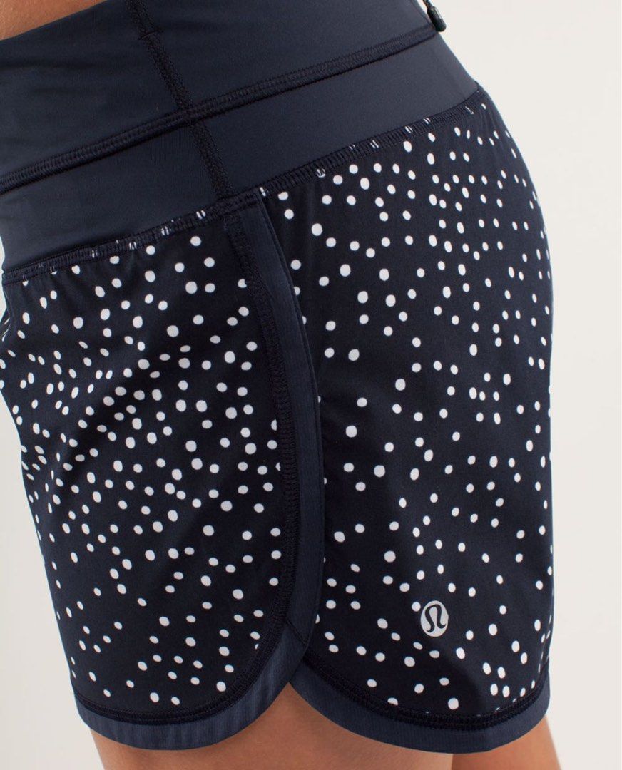 Lululemon groovy run shorts dot 6 (Category: Activewear) located in Rosales. Submitted by dariang22 (Listing ID 1463969340, Image 2). Description: - Navy blue Lululemon running shorts - White polka dot pattern - Comfortable waistband - Zippered pocket at the back - Lululemon logo on the side - Lightweight and breathable material - Ideal for workouts or casual wear.