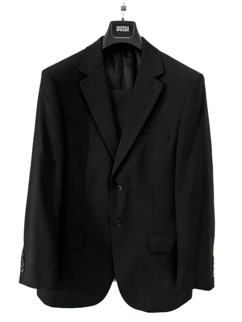 Marks & Spencer Black Tailoring Suit Set (Category: Formal Shirts) located in Cagayan de Oro. Submitted by divinephoenix (Listing ID 1464023704, Image 1). Description: - Brand: Marks & Spencer - Medium to Large - Black Suit Set (Jacket & Trousers) - Collection: Tailoring - Jacket Features: button closure, four-button cuffs, 3-inner pockets, 2-outer pockets - Trousers Fit: Classic fit size 32 waist - Occasion: Formal events, business wear - Condit