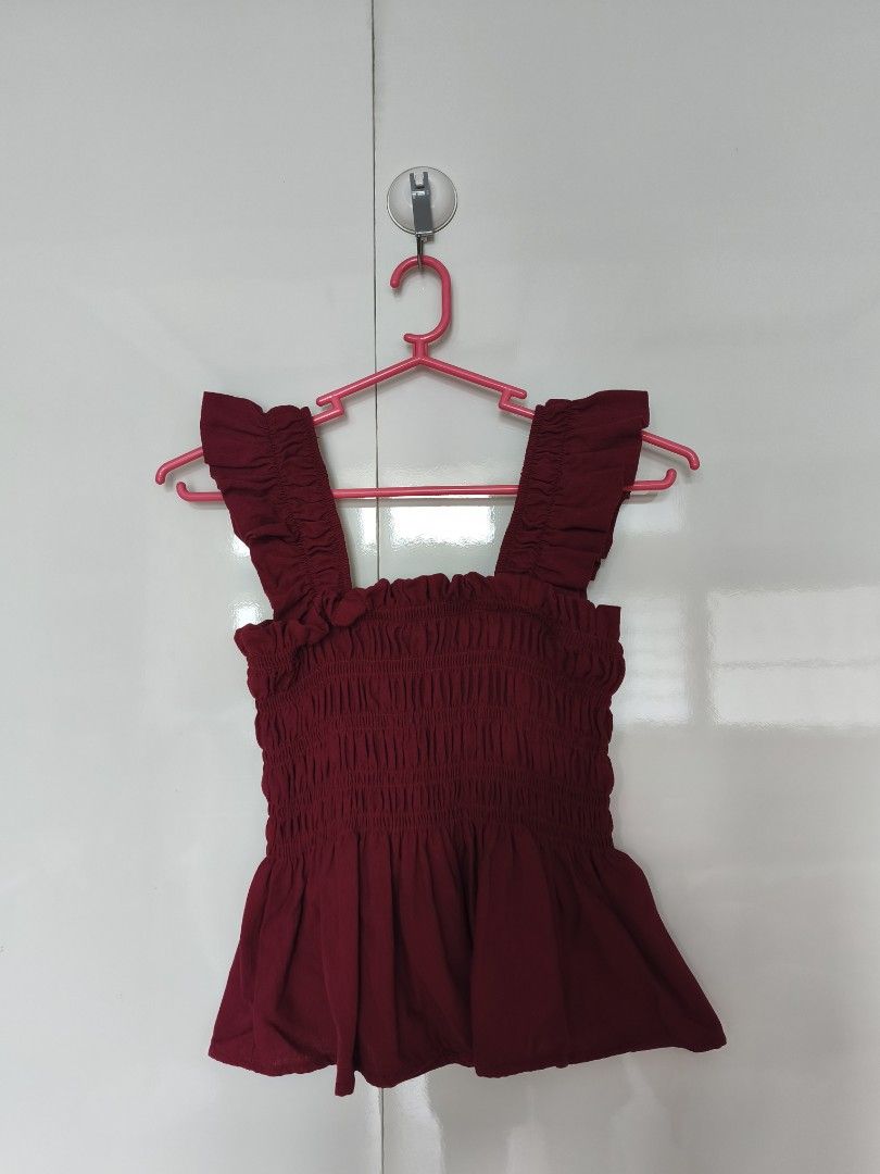 Maroon Cotton Linen Smocking Sleeveless (Category: Sleeveless) located in Manila. Submitted by smilefashion08 (Listing ID 1463951066, Image 1). Description: Free Size Fits XS-S.