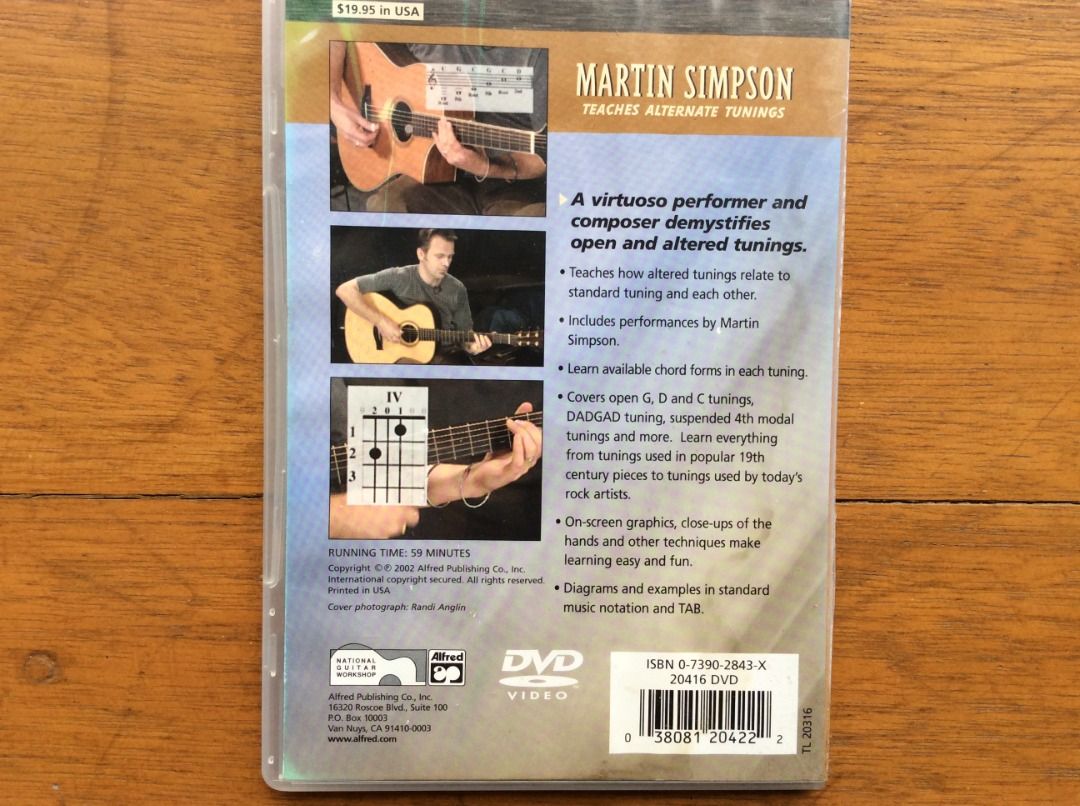 Martin Simpson Teaches Alternate Tunings DVD (Category: CDs & DVDs) located in Silang. Submitted by lawrencenorthey (Listing ID 1463950566, Image 2). Description: - Master alternate guitar tunings with Martin Simpson. - Systematic approach to open and altered tunings. - Learn chord forms and see performances. - Features pieces by rock artists. - Includes diagrams and standard music notation. - Perfect for guitarists wanting to expand their skills