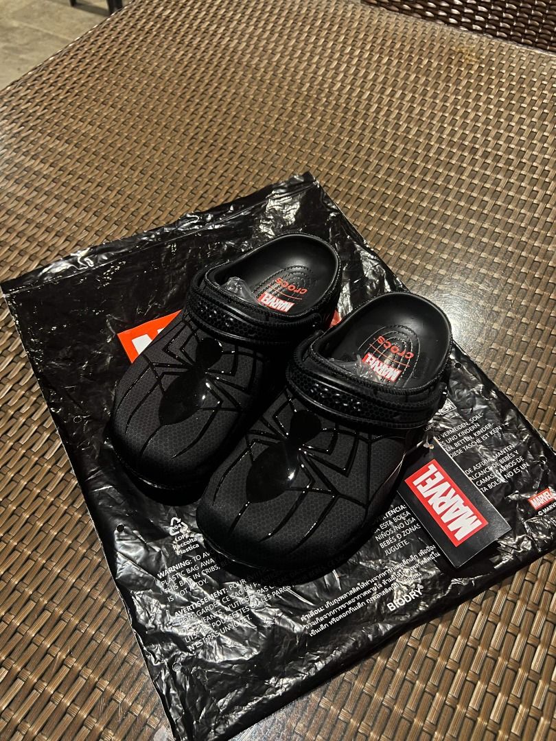 Marvel Spider-Man Neo Crocs (Category: Slippers & Slides) located in Caloocan City. Submitted by batsarjay (Listing ID 1464092646, Image 1). Description: - Black & Red Spider-Man Crocs - Features iconic spider web design - Comes with original Marvel tag - Perfect for Marvel fans - Easy to slip on and off Spider-Man Neo Black W7, W8, W9, M8, M10, M11 Spider-Man Neo Red M8 & M10.