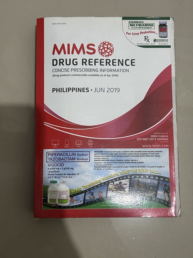 MIMS Drug Reference Philippines JUN 2019 Edition (Category: Textbooks) located in Manila. Submitted by nicaaa_01 (Listing ID 1464012876, Image 1). Description: - MIMS Drug Reference book for the Philippines - Updated as of June 2019 - Concise prescribing information for available drug products - Ideal for med students .