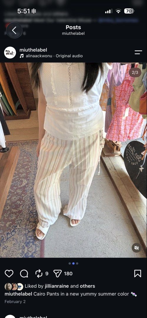 Miu The Label Cairo Pants (Category: Other Bottoms) located in Hermosa. Submitted by alxgtz (Listing ID 1464024950, Image 1). Description: Brand new never worn, tag removed Has double lining on upper area (to prevent it from becoming see through) Very comfy material.