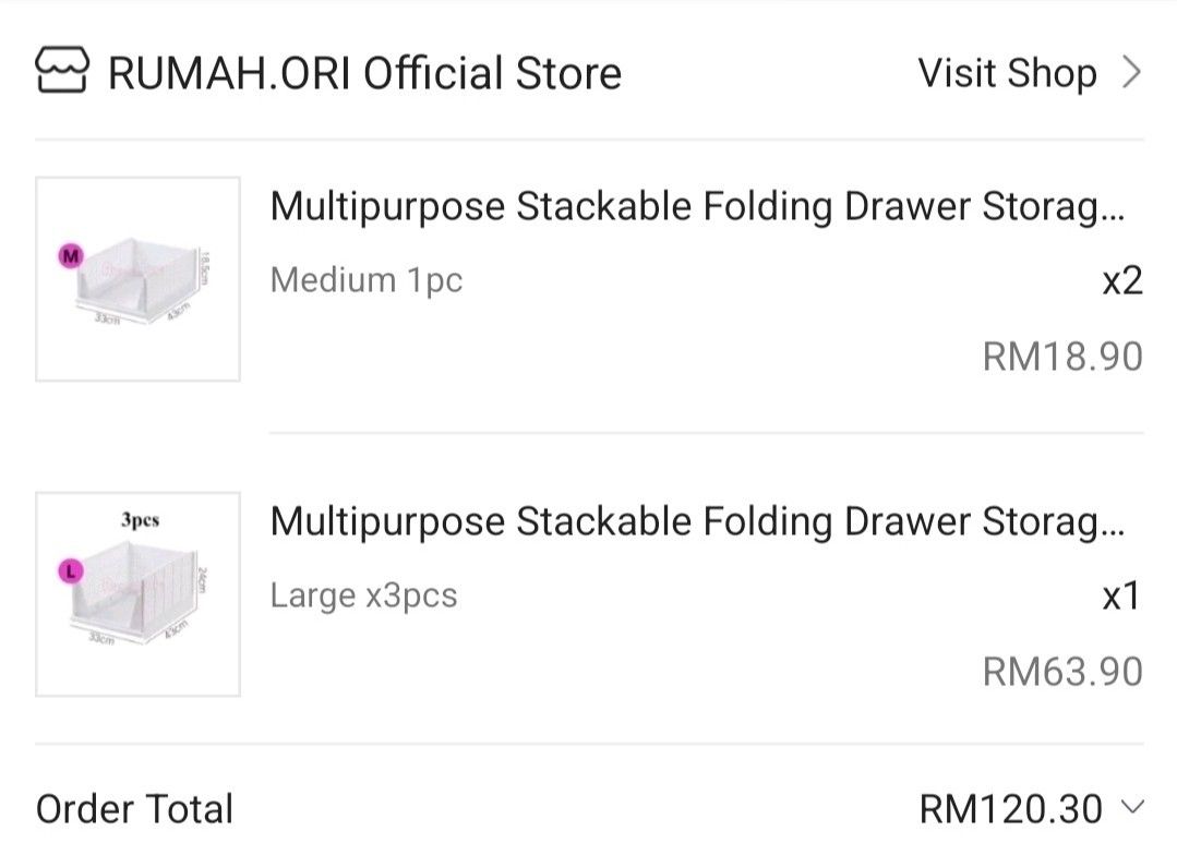 Multipurpose Stackable Folding Drawer Storage Boxes (Category: Storage Boxes & Baskets) located in Kuala Lumpur. Submitted by pandaqh (Listing ID 1463995673, Image 2). Description: - It can be used to store all kinds of articles in wardrobe, desktop, bathroom and other places - Can be folded and stored, does not take up space - The grooves are superimposed on top and bottom, which can be stacked and can be pulled smoothly - This amazing system ma
