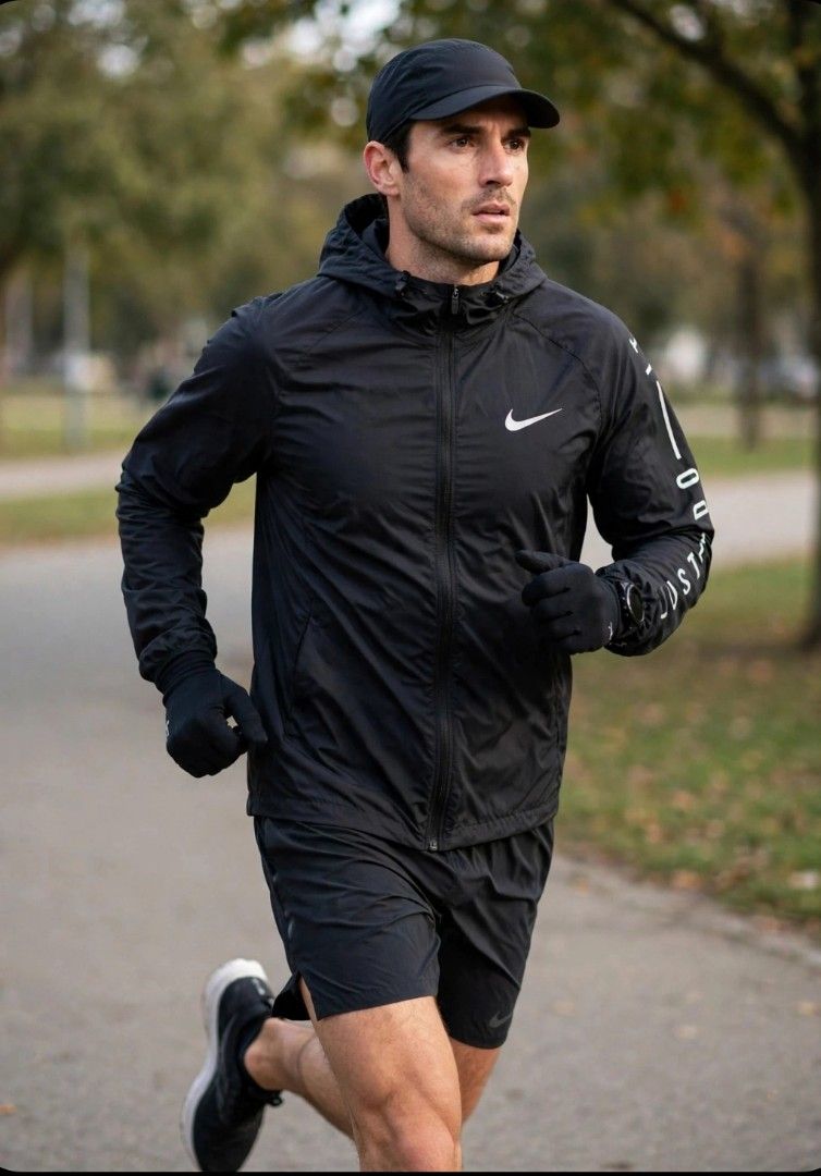 Nike Running Jacket Black "Just Do It" (Category: Coats, Jackets and Outerwear) located in San Fernando. Submitted by riasbarney67882 (Listing ID 1464005342, Image 2). Description: - Black Nike running jacket - Size: Medium - Features 'Just Do It' graphic on sleeve - Lightweight and hooded for protection - Reflective detail on the back - Ideal for running in any weather.