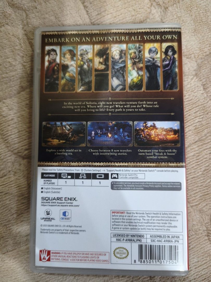 Octopath Traveler II Nintendo Switch Game (Category: Nintendo) located in Manila. Submitted by patreecko21 (Listing ID 1464046933, Image 3). Description: - Octopath Traveler II for Nintendo Switch - Embark on an adventure with 8 new travelers - Explore the vibrant world of Solistia - Experience intertwining stories of the new characters - Master the turn-based 'break & boost' combat system.
