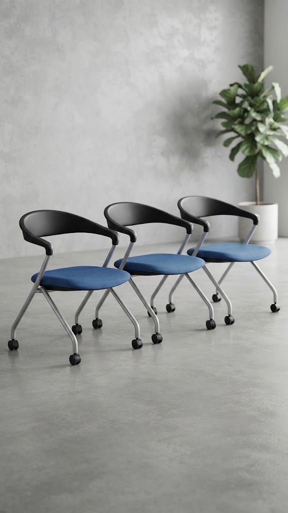 OKAMURA FOLDING CHAIR (Category: Chairs) located in Manila. Submitted by yas2079 (Listing ID 1463978919, Image 1). Description: ✔️ Features a BLUE fabric seat and black perforated backrest. ✔️ Includes a folding frame and rolling casters for mobility. ✔️ Modern design for compact storage. 📍 Location: OfficeBusters Balintawak 🙋 Look for YAS | 📞 09939831458 📩 Message us for inquiries.