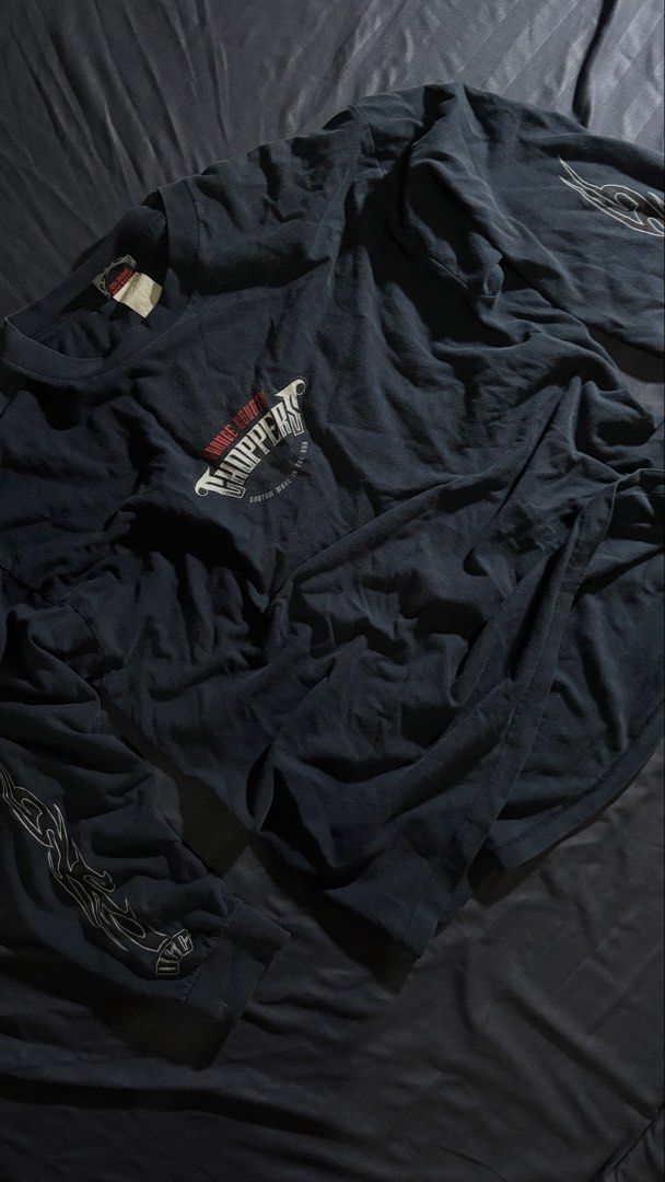 Orange County Choppers Long Sleeve (Category: Coats, Jackets and Outerwear) located in Manila. Submitted by zahradiane33509 (Listing ID 1464097794, Image 3). Description: - Black long sleeve t-shirt from Orange County Choppers (OCC) - Classic OCC logo on the front and back - Eye-catching flame graphics on both sleeves Good quality, looks brand new but has slight signs of usage - stitching rate 10/10 - fabric quality 9/10 - print rate 10/10 Fits M