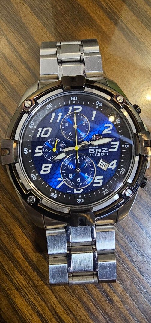 Orient BRZ GT300 Limited Edition (Category: Men's Watches) located in Navotas City. Submitted by walburst (Listing ID 1464059177, Image 1). Description: Extemely Rare TT0YF2BCA Orient x Subaru BRZ GT300 2012 Limited Edition No. 124 of 1000 worldwide Made in Japan Signature World Rally Blue Pearl Dial in Honeycomb Quartz 48mm Stainless steel case and strap 100 meter water resistance Mineral Glass Extra links *scratches *no box.