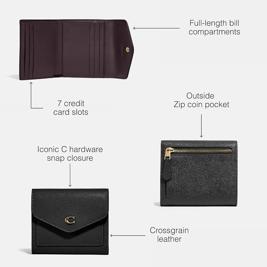 💯ORIGINAL COACH WYN SMALL WALLET BLACK (Category: Wallets & Card holders) located in Quezon City. Submitted by ashongsstore (Listing ID 1464043727, Image 2). Description: 👜 C🅾️ACH COLLECTION👜 🇵🇭AVAILABLE🇵🇭 Wyn Small Trifold Wallet Crafted of scratch-resistant crossgrain leather, our Wyn wallet invites organization with an elegant envelope design. Detailed with our Signature hardware, the tri-fold style opens to reveal seven card slots and