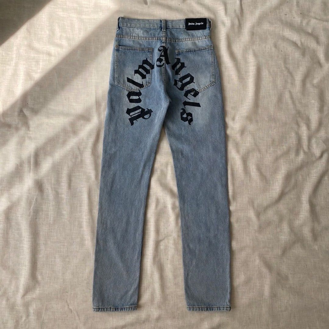 Palm angels (Category: Jeans) located in Digos. Submitted by thriftnigoy (Listing ID 1464079990, Image 1). Description: PALM ANGELS 399🏷️ Dimes: inches waist:28 length:42 tigh:10 leg open:6.5 - Excellent condition - color rate 9 - minor scratch.