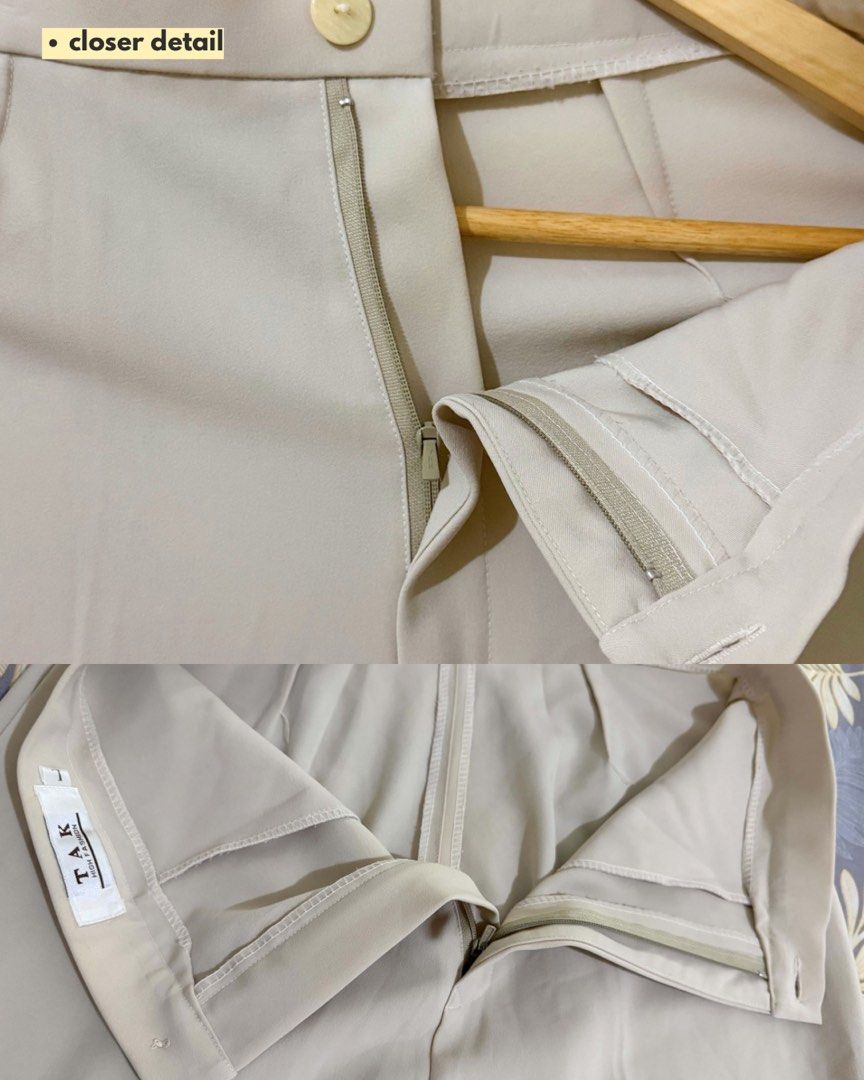 Pants Beige Wide Leg Trousers (Category: Jeans) located in Subic. Submitted by ciesells (Listing ID 1463948365, Image 2). Description: Waist: 28-30 Hips: 34 Length: 38 - With two front pockets - Working zipper mop: bpi/maya/maribank.