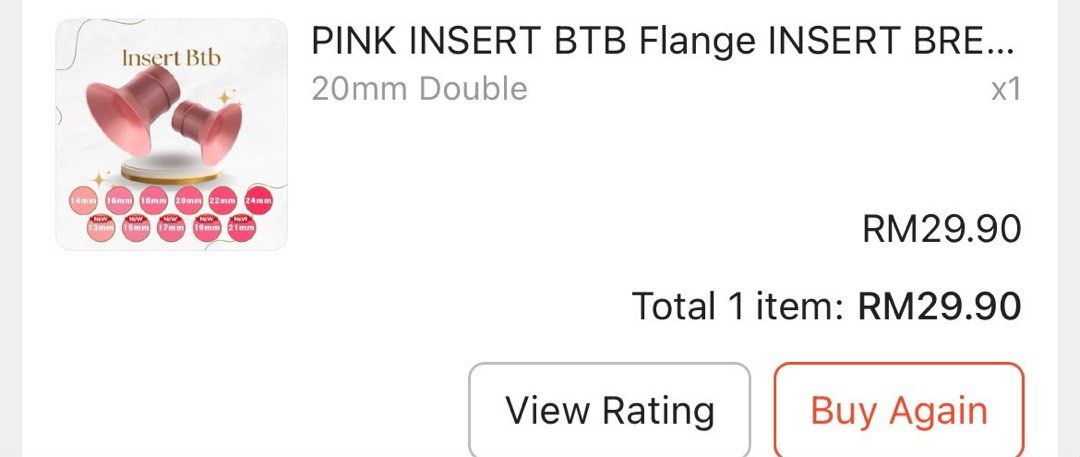 pink insert (Category: Breastfeeding & Bottle Feeding) located in Selayang. Submitted by fajreen1612 (Listing ID 1464018810, Image 2). Description: sz 20 dapat 2 pakai utk try je chat dlu sblm bli.