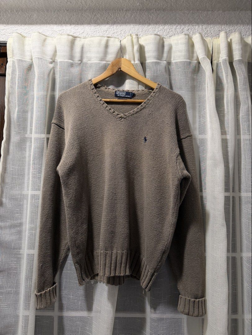 Polo Ralph Lauren knitted sweater (Category: Luxury Apparel) located in Baguio. Submitted by aginayagurang (Listing ID 1464053398, Image 1). Description: Polo Ralph Lauren Knitted Sweater Size: Large boxy Width: 22.5-23 inches Length: 25 inches Condition: 9/10 Issues: signs of usage (see pictures) Shipping available.
