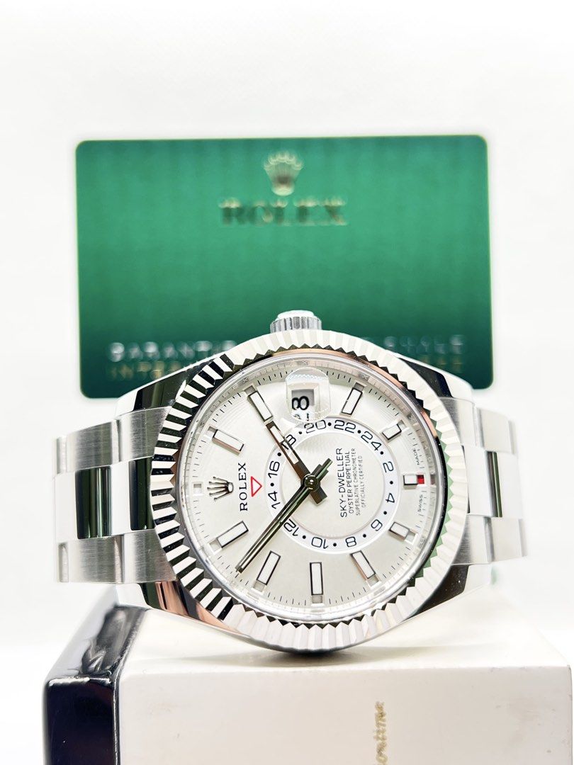 Pre Owned Rolex Oyster Sky-Dweller 326934 White Dial Automatic Steel Casing Bracelet ( June 23 ) (Category: Watches) located in Singapore. Submitted by brightime (Listing ID 1464012667, Image 1). Description: Pre Owned Rolex Oyster Sky-Dweller 326934 White Dial Automatic Steel Casing Bracelet ( June 23 ) ** Pre-Owned ** ** Mint Condition ** Model : 326934 Also known as : Oyster Sky-Dweller Annual Calendar Case size : 42mm Dial : White Dial With L