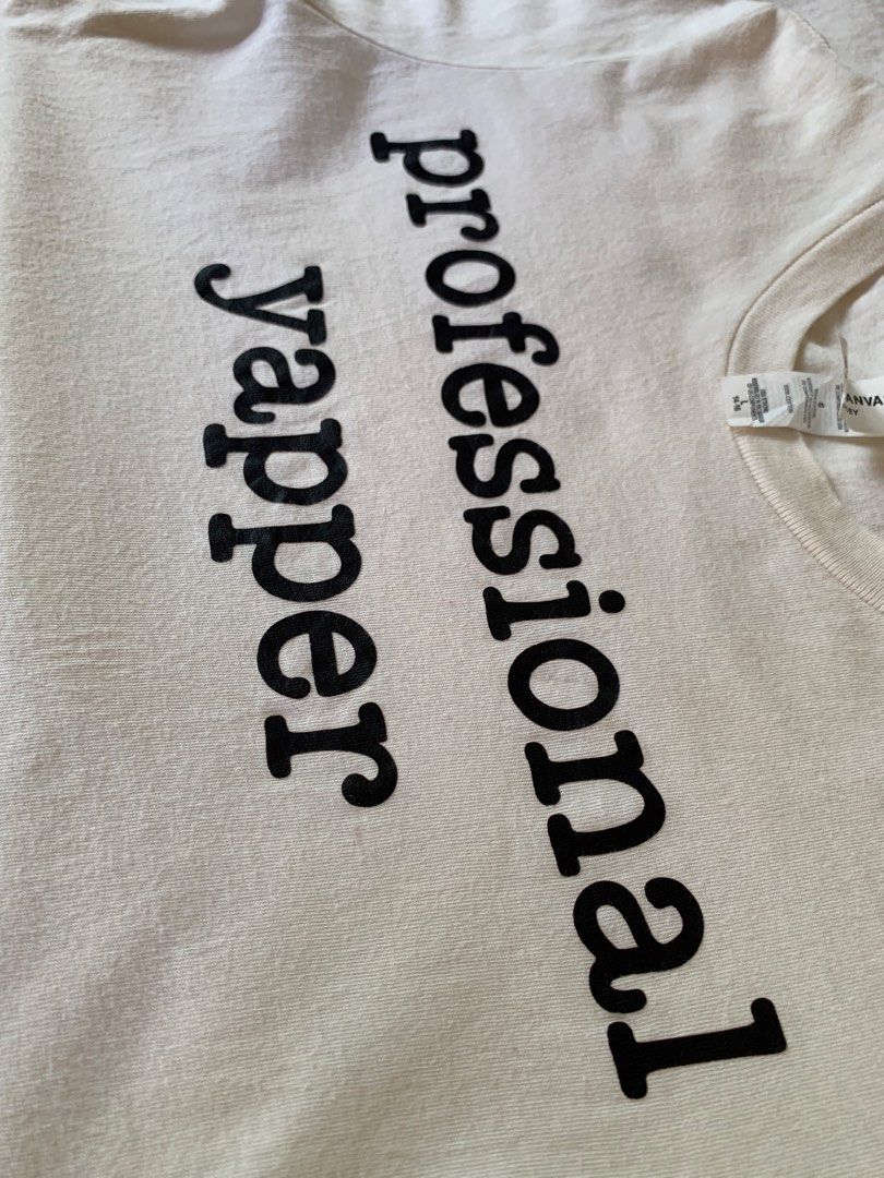 ’professional yapper’ Cream Bella+Canvas Statement Tee (Category: Shirts) located in Vigan. Submitted by sweeeeeteclairs (Listing ID 1463995252, Image 3). Description: Size L on tag but best fits XS - S.