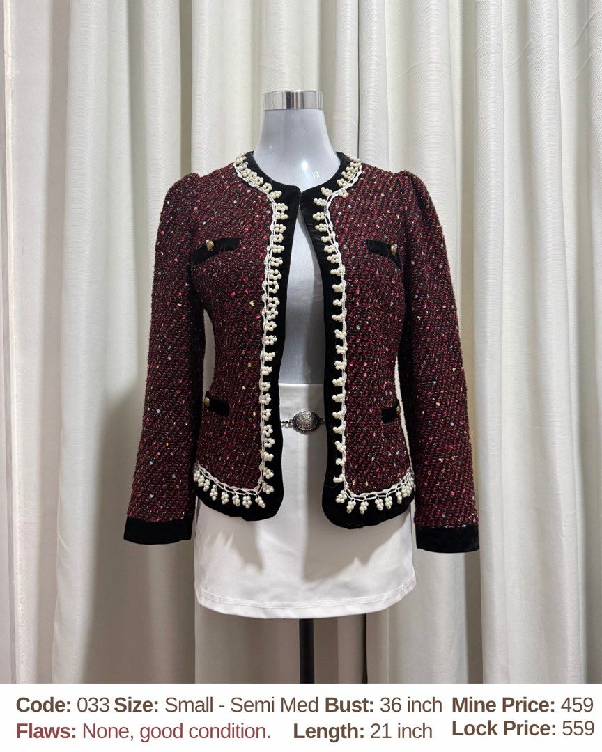 Quality Tweed Blazer (Category: Coats, Jackets and Outerwear) located in Manila. Submitted by amorelle.closet (Listing ID 1463977322, Image 3). Description: PART 4 ✨ Code: 032 - 033 - 034 - 035 - 036 - 037 - LOCK. Sold via FB page. 042 - (Please read!) NEW MINERS: Please send your complete details before we acknowledge your comment. No order form = Your comment will be considered invalid. IMPORTANT REMINDERS FOR BUYERS: — Comment MINE + CODE | LO