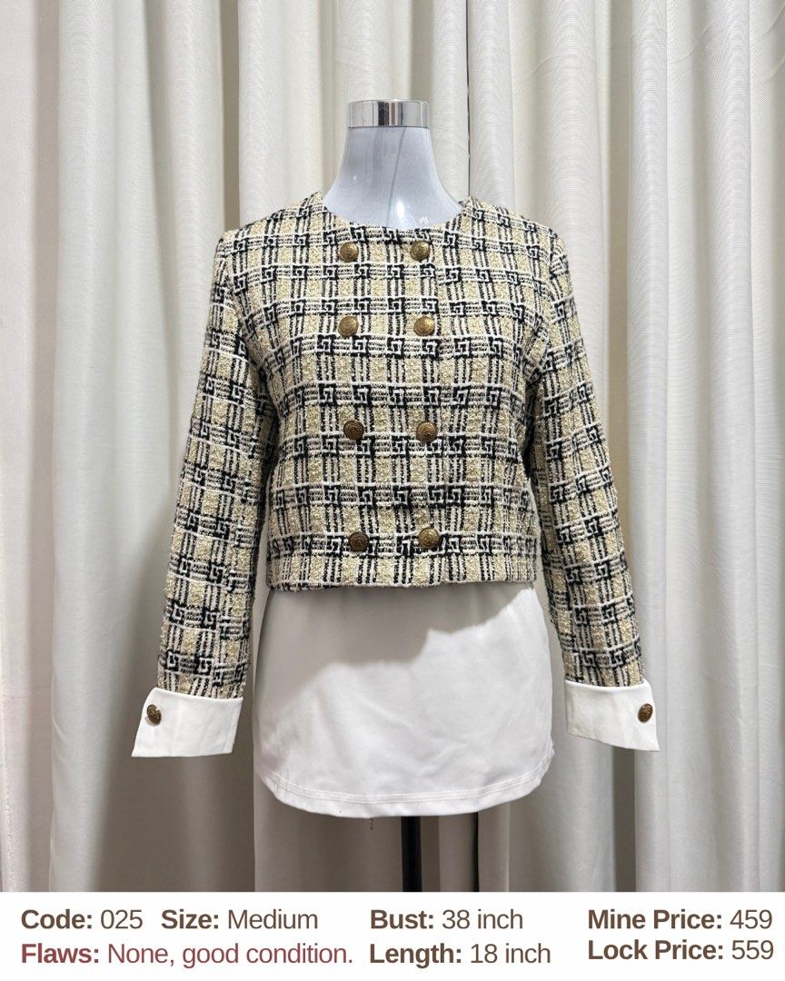 Quality Tweed Blazers (Category: Coats, Jackets and Outerwear) located in Manila. Submitted by amorelle.closet (Listing ID 1463978249, Image 3). Description: PART 6 ✨ Code: 025 - 026 - LOCK. Sold via PM 027 - 028 - 029 - 030 - 031 - 042 - LOCK. Sold via PM (Please read!) NEW MINERS: Please send your complete details before we acknowledge your comment. No order form = Your comment will be considered invalid. IMPORTANT REMINDERS FOR BUYERS: — Comme