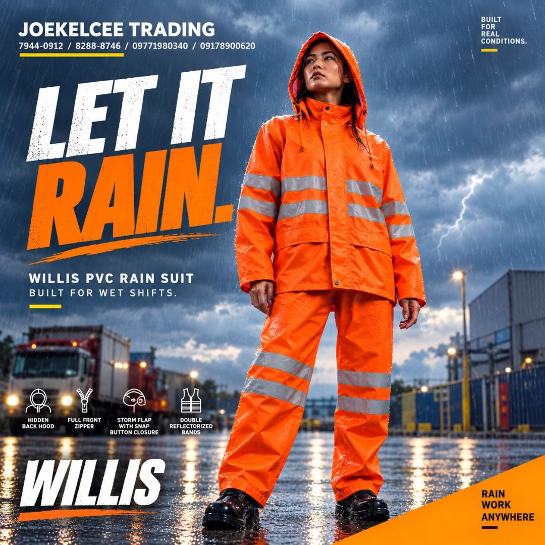 raincoat jacket and pants Willis rain coat (Category: Construction & Building Materials) located in Marikina City. Submitted by irene.00999 (Listing ID 1463957615, Image 1). Description: raincoat jacket and pants orange, neon green, navy blue heavy duty material .