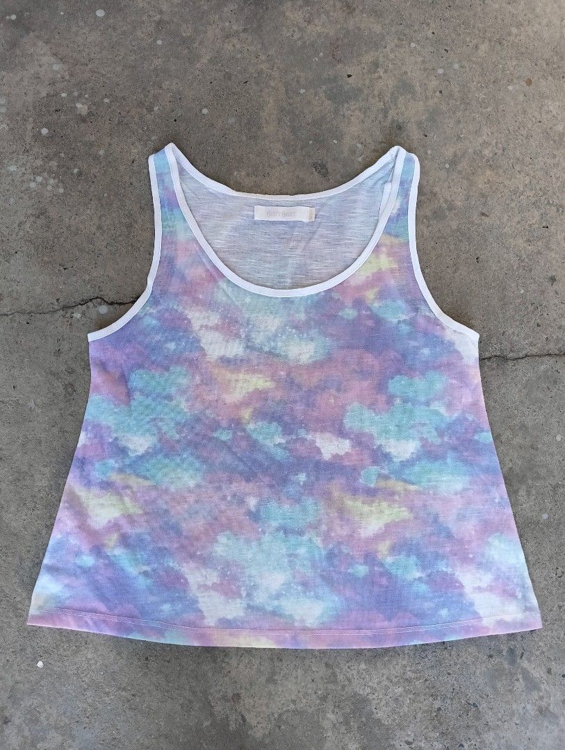 Random Y2K sleeve less (Category: Sleeveless) located in Subic. Submitted by gentlecloud-8030a3 (Listing ID 1463950753, Image 1). Description: Ramdom Y2K sleeveless size Small rainbow Print design in verygood condition 200+ship.