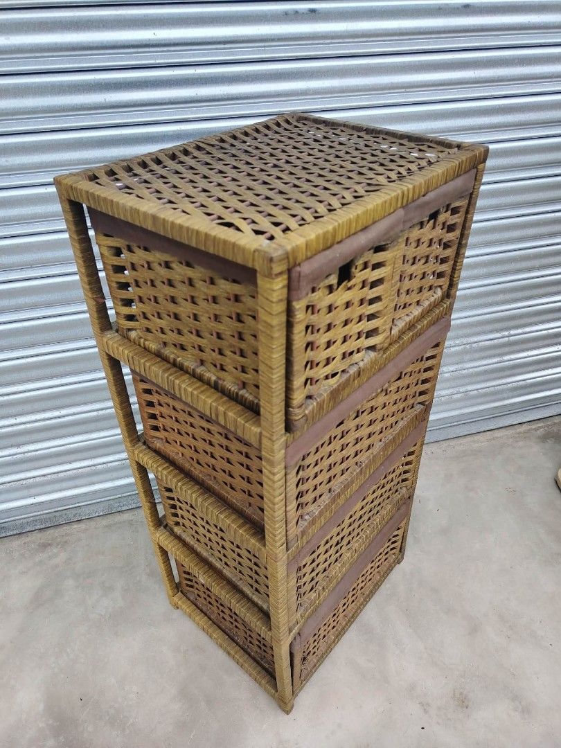 Rattan Drawer (Category: Shelves, Cabinets & Racks) located in Taguig. Submitted by sydney08.owl (Listing ID 1463996208, Image 3). Description: ✨ Japan Surplus Woven Basket Storage Drawer ✨ 🏡 Ideal for: • Bedroom • Living Room • Bathroom • Kitchen • Laundry Area 📏 Size: • Length: 16 inches • Width: 12 inches • Height: 34 inches ✨ Features: ✅ Imported from Japan ✅ Good used condition ✅ 5 spacious woven storage baskets ✅ Lightweight and space-sav