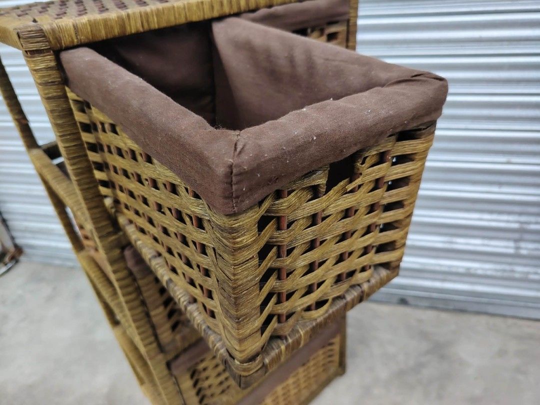 Rattan Drawer (Category: Shelves, Cabinets & Racks) located in Taguig. Submitted by sydney08.owl (Listing ID 1463996208, Image 2). Description: ✨ Japan Surplus Woven Basket Storage Drawer ✨ 🏡 Ideal for: • Bedroom • Living Room • Bathroom • Kitchen • Laundry Area 📏 Size: • Length: 16 inches • Width: 12 inches • Height: 34 inches ✨ Features: ✅ Imported from Japan ✅ Good used condition ✅ 5 spacious woven storage baskets ✅ Lightweight and space-sav