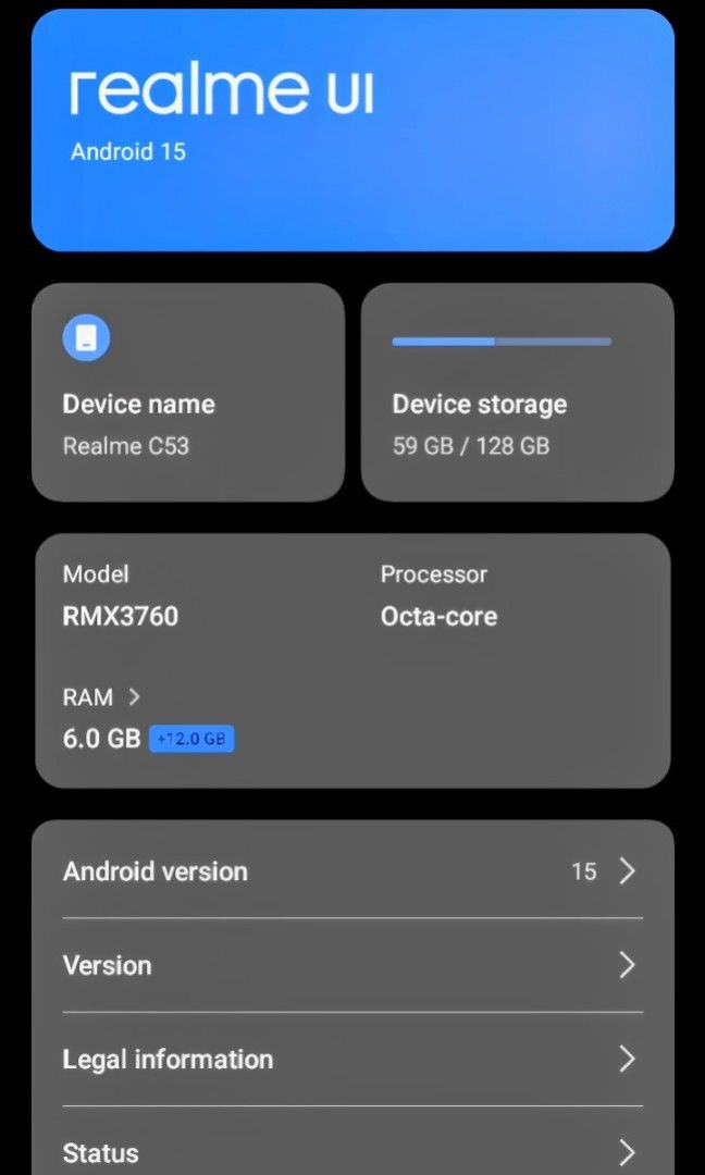 REALME C53 (Category: Realme) located in Manila. Submitted by yvenshane (Listing ID 1463947956, Image 3). Description: No Issue Gagamitin Na Lang Smooth Sa Games.