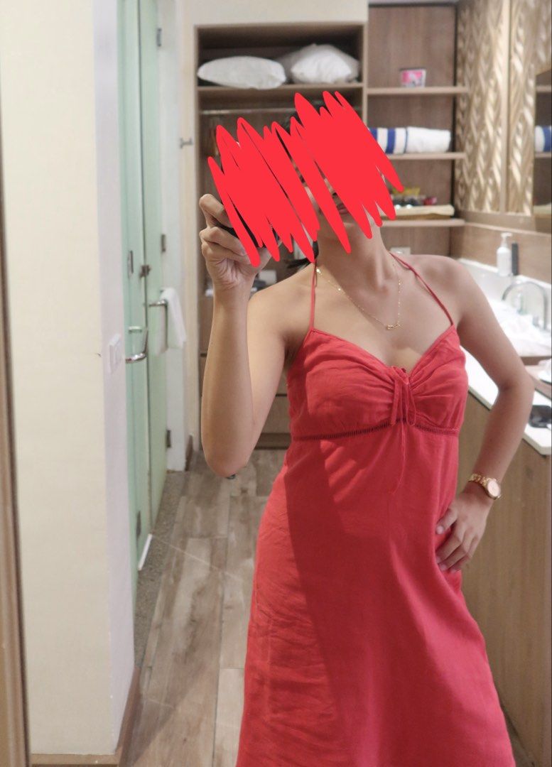 Red Linen Halter Neck Tie Front Mini Dress (Category: Dresses) located in Tarlac. Submitted by mwshop_ (Listing ID 1464049245, Image 2). Description: ~ red halter neck self tie linen dress ~ size: xs-small SO NICE!! .