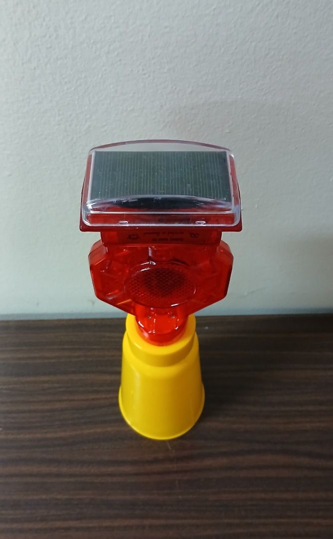 Red Solar Warning Light for Traffic Cone (Category: Industrial Equipment) located in Manila. Submitted by townlites (Listing ID 1463989562, Image 3). Description: Color: Red Model: BL-1140S Size: 12 inches x 3.5 inches Solar Panel: 5V,0.3W Battery:2.4V/800mAh Working times: 60FPM LED: Dia 5mm, 6pcs Visual distance: >800m Waterproof: IP54 Pivoting Dual LED lens flashes 180 times per minute for high visibility Perfect for marking roadways driving h