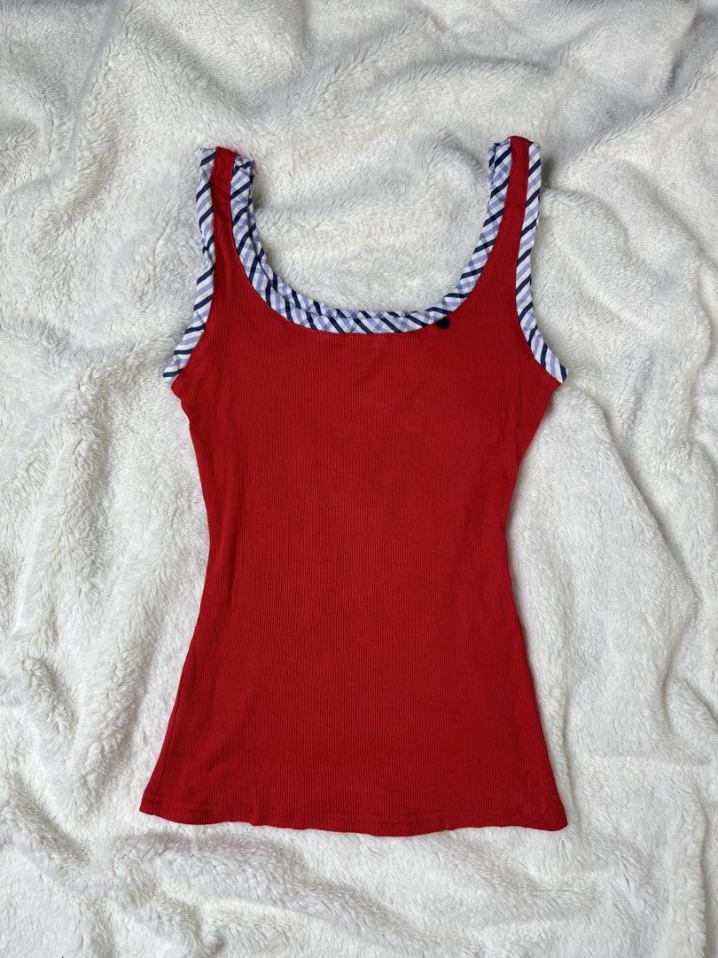 Red Tank Top with Checkered Trim (Category: Sleeveless) located in Polomolok. Submitted by allisthriftsph (Listing ID 1464102593, Image 1). Description: .