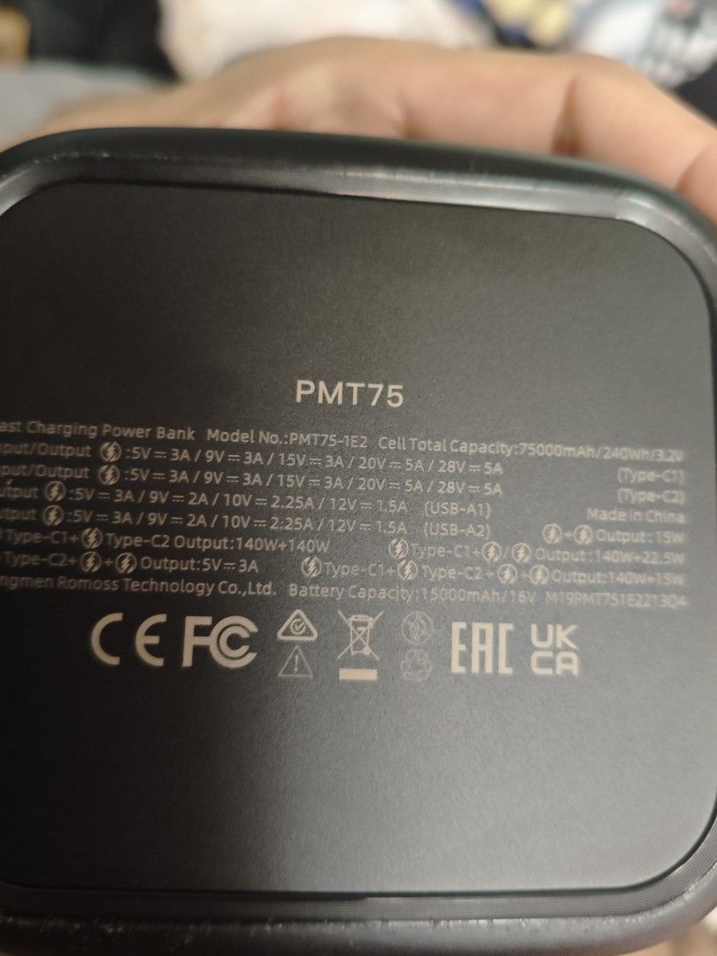 Romoss PMT75 (Category: Batteries & Power Banks) located in Manila. Submitted by fast_chaeberry (Listing ID 1463981354, Image 3). Description: 75000mAh 280watts inclusion: box and cable.