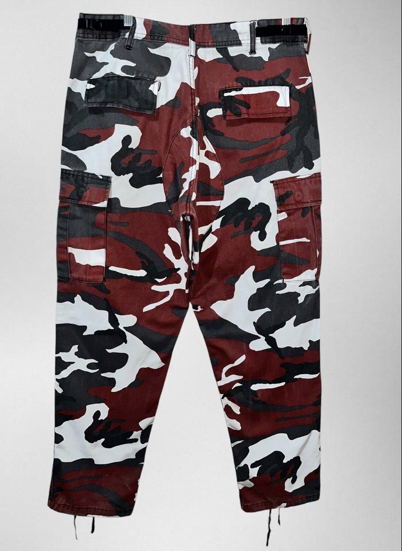 Rothco BDU Red Camo Cargo Pants (Category: Trousers) located in Manila. Submitted by nycts (Listing ID 1464048374, Image 2). Description: Rothco BDU Red Camo Cargo Pants Waist Fits — 29 to 32 Length 42 Hem 8 — Adjustable Rise 13 Thigh 14 Inseam 31 Lightly used Good fades Product color may slightly vary due to photographic lighting‼️ Courier: J&T / Lalamove Mode of payment: Gcash / PayMaya / Gotyme Direct message if interested 📩 .