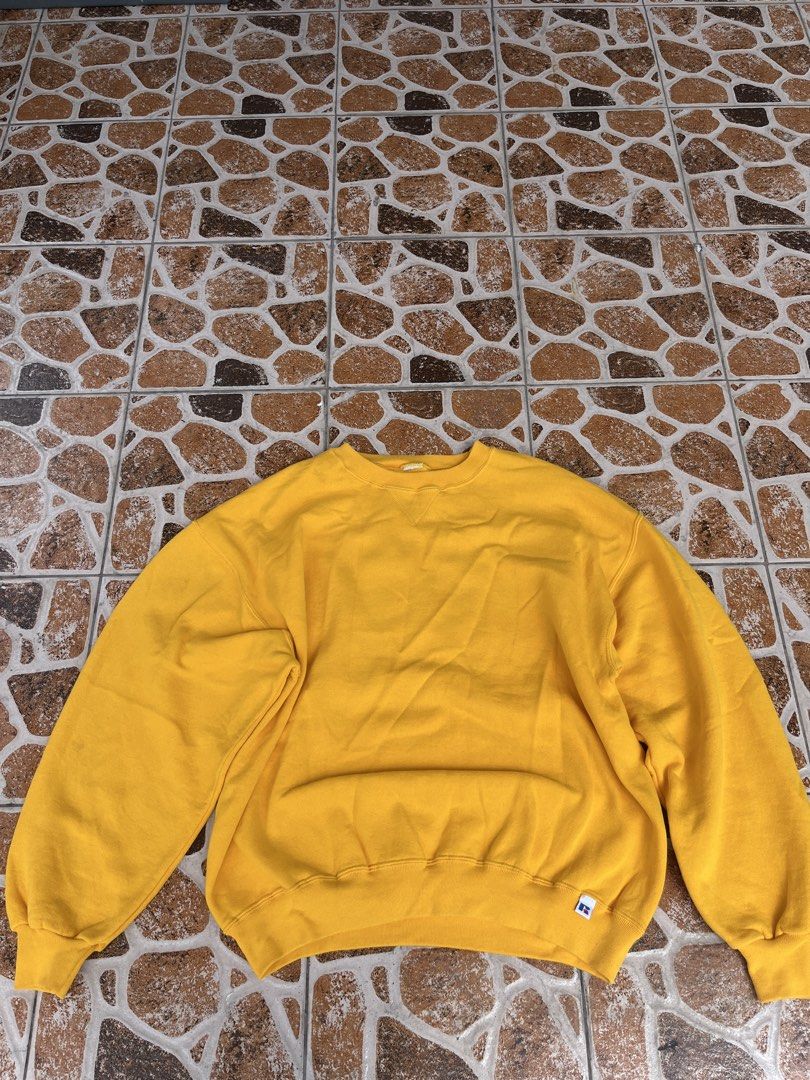 Russel Athletic Yellow Sweater (boxy) (Category: Coats, Jackets and Outerwear) located in Imus. Submitted by noojabez (Listing ID 1463971191, Image 1). Description: Color rate: 10/10 Condition : 10/10 Dimes : 26L x 24W ( can fit xl) Issue : Cut Tag but quality guarantees authenticity .