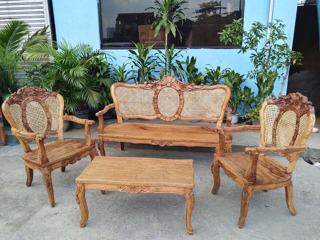 Sala Set Acacia (Category: Sofas) located in Meycauayan. Submitted by marygracecasimiro (Listing ID 1464077619, Image 1). Description: Victorian Sala Set made of seasoned Acacia Wood with newly installed solihiya. Restored and revarnished. Ready to use. Get it for only P30,000♥️ Size 3 Seater L58 x W20 x SH16.5 x H40 Single Seater L22 x W20 x SH16.5 x H40 Center Table L35.5 x W18 x H16 all in inches.