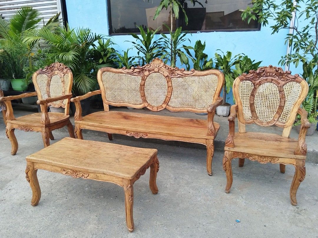 Sala Set Acacia (Category: Sofas) located in Meycauayan. Submitted by marygracecasimiro (Listing ID 1464077619, Image 3). Description: Victorian Sala Set made of seasoned Acacia Wood with newly installed solihiya. Restored and revarnished. Ready to use. Get it for only P30,000♥️ Size 3 Seater L58 x W20 x SH16.5 x H40 Single Seater L22 x W20 x SH16.5 x H40 Center Table L35.5 x W18 x H16 all in inches.