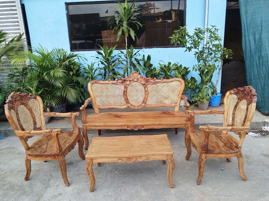 Sala Set Acacia (Category: Sofas) located in Meycauayan. Submitted by marygracecasimiro (Listing ID 1464077619, Image 2). Description: Victorian Sala Set made of seasoned Acacia Wood with newly installed solihiya. Restored and revarnished. Ready to use. Get it for only P30,000♥️ Size 3 Seater L58 x W20 x SH16.5 x H40 Single Seater L22 x W20 x SH16.5 x H40 Center Table L35.5 x W18 x H16 all in inches.
