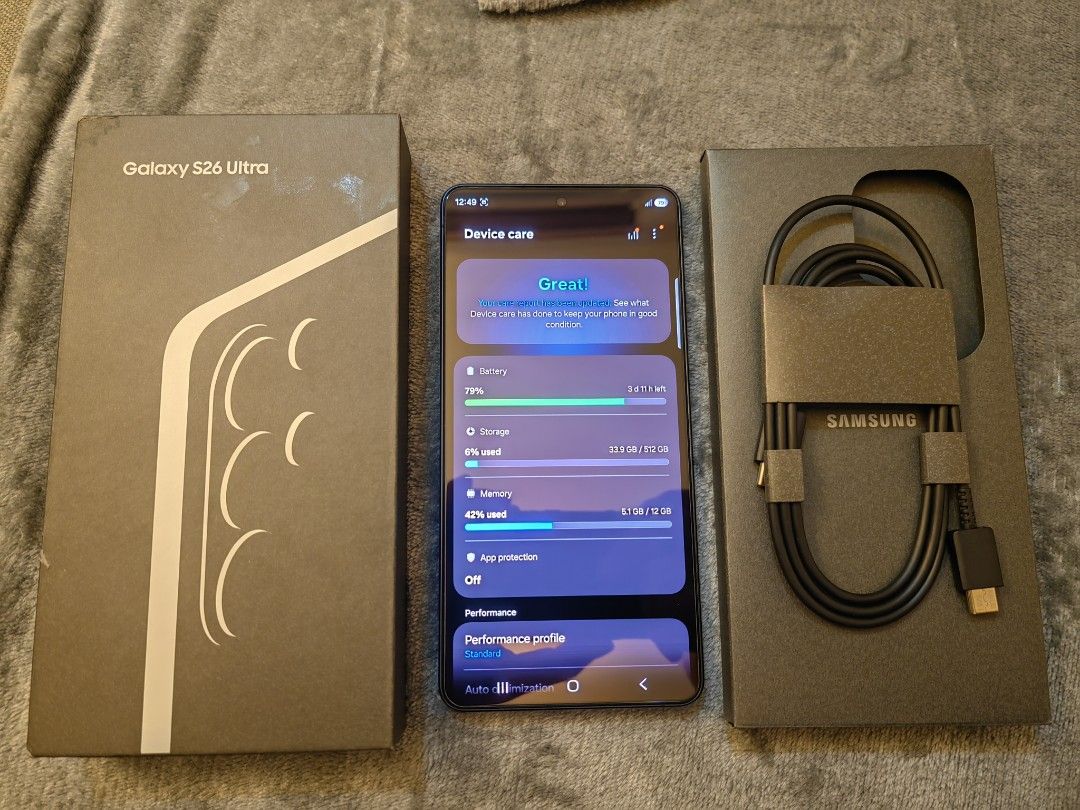 Samsung Galaxy S26 Ultra 12/512 (Category: Samsung) located in Muntinlupa City. Submitted by galocha (Listing ID 1464132903, Image 1). Description: For sale only Samsung Galaxy S26 Ultra 12/ 512 1 month old Unit, box, cable Warranty until August 11 2027 68k slightly negotiable. Pass sa barat Mall price 109k RFS: Need funds for other hobbies Biñan Laguna.