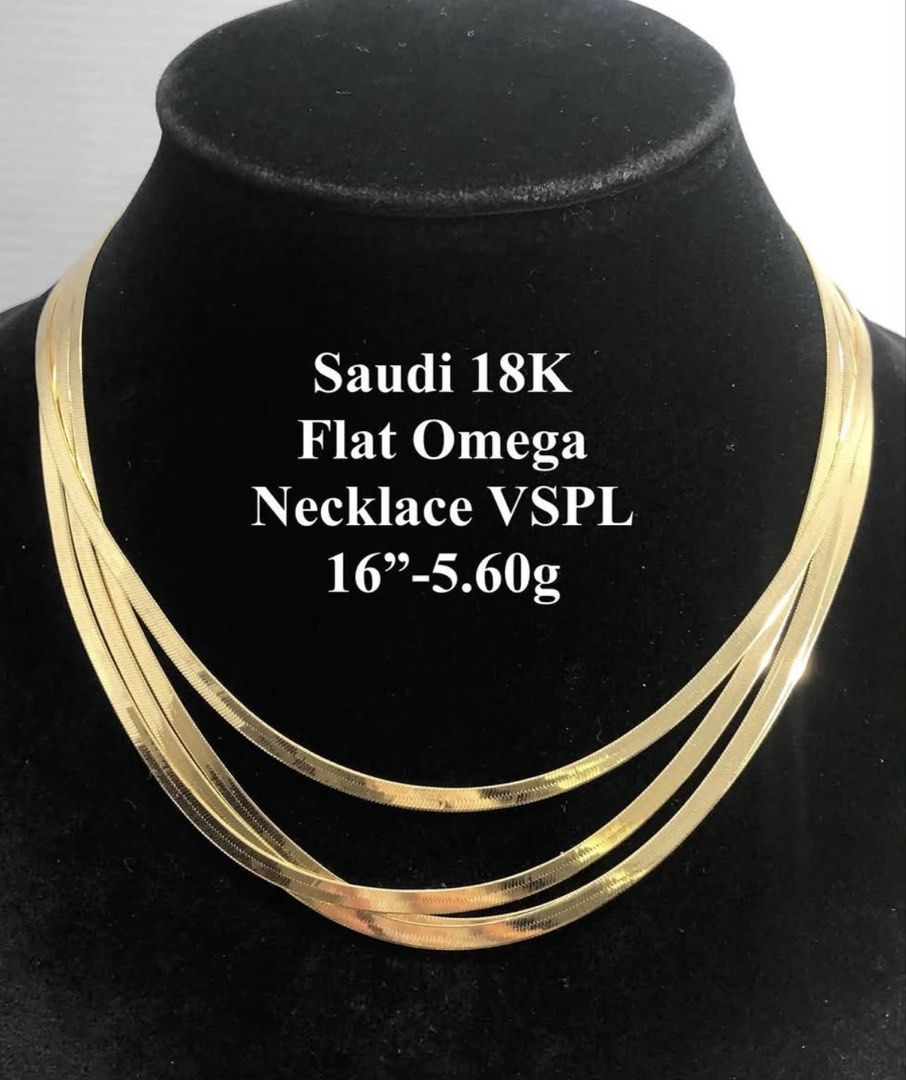 Saudi 18K Flat Omega Necklace VSPL (Category: Necklaces) located in Manila. Submitted by jodiluxegold (Listing ID 1464094229, Image 1). Description: - Authentic Saudi 18K Flat Omega Necklaces - Available in various lengths and weights - Versatile: Great for everyday wear or special occasions - Please check photos for specific details on each piece - Message me for inquiries.