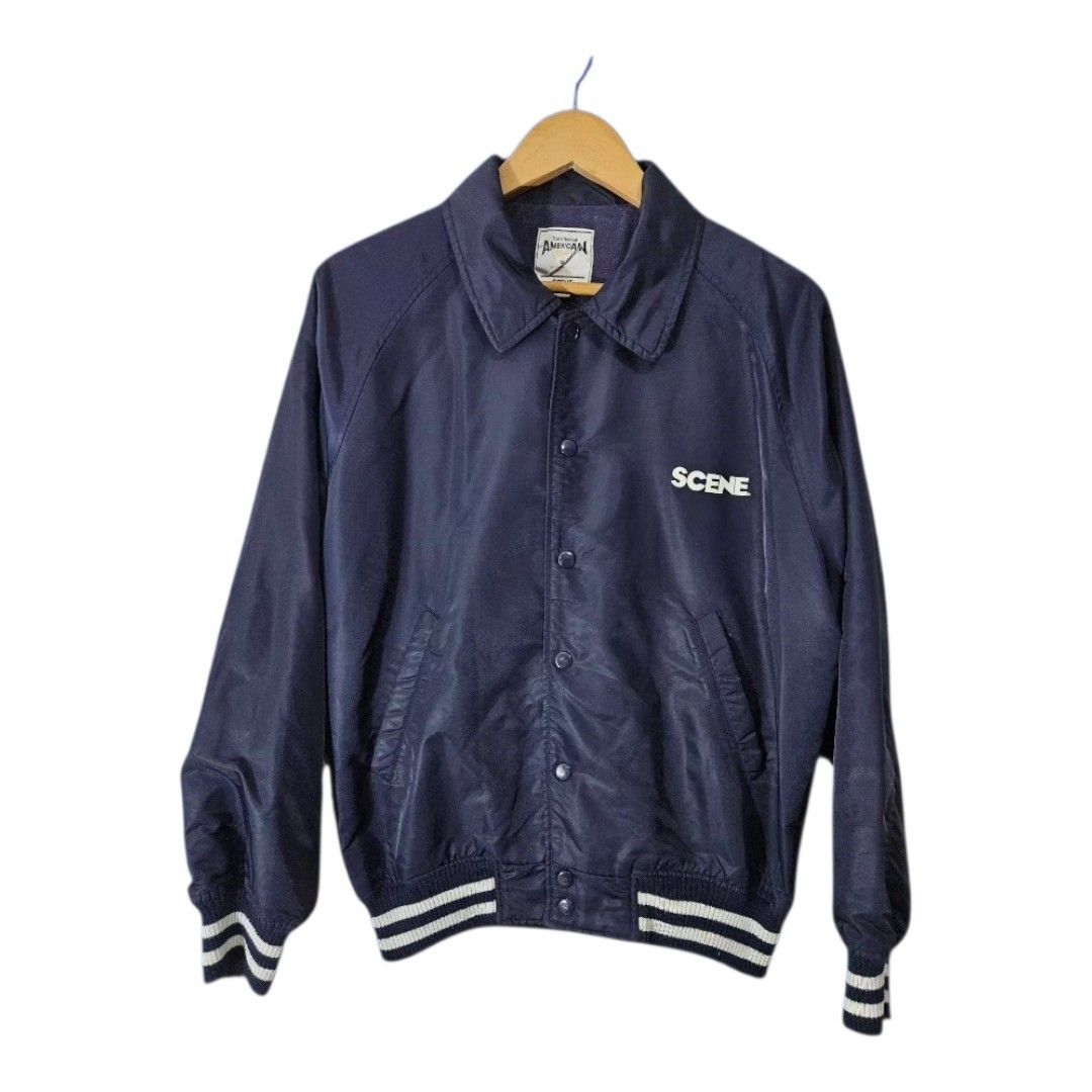 Scene navy blue bomber jacket (Category: Coats, Jackets and Outerwear) located in Baguio. Submitted by fadexquisite (Listing ID 1463987043, Image 2). Description: Scene navy blue bomber jacket Med to large 26x23 Excellent condition 500 plus ship fee.