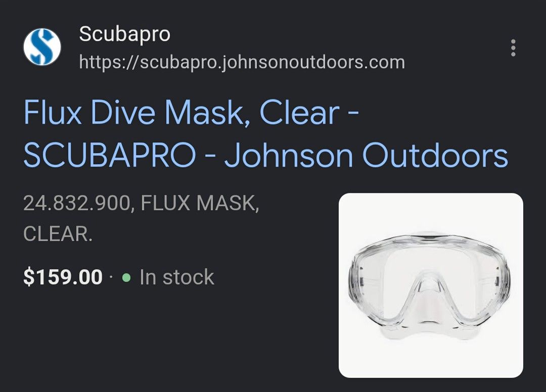 SCUBAPRO Flux Dive Mask - Clear (Category: Water Sports) located in Manila. Submitted by royalstar.e06881 (Listing ID 1464123786, Image 2). Description: - SCUBAPRO Flux Dive Mask - Clear lens with stylish blue accents - Durable tempered glass - Ideal for both snorkeling and diving - Designed for a comfortable fit - Item Number: 24.832.200 - Original Retail Price: $159.00.