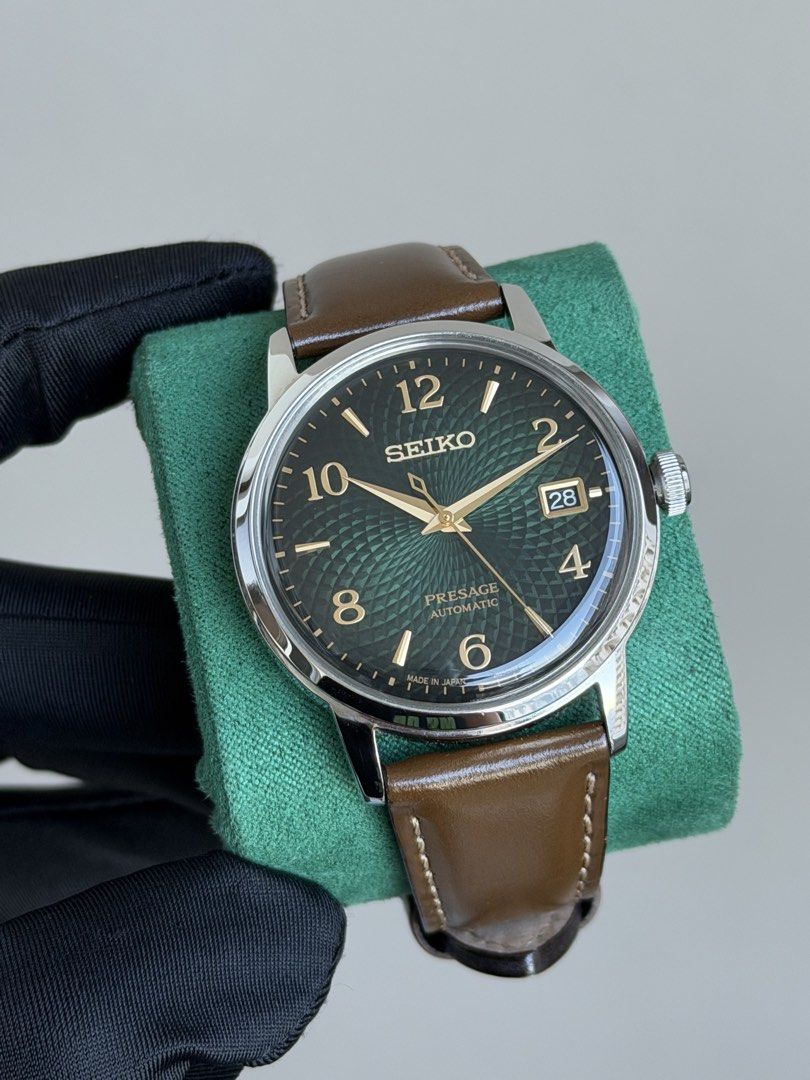 Seiko Presage “Mojito” Cocktail Time #SRPE45 (Category: Men's Watches) located in Pasig City. Submitted by kjeldran00 (Listing ID 1463939641, Image 2). Description: Seiko Presage “Mojito” Cocktail Time #SRPE45 Condition: 9.5/10 Inclusions: Outer Box, Watch Box, Hangtag, and Warranty Card -with Active Warranty until September 2028 Specifications: Automatic with manual winding Caliber: 4R35 Case Material: Stainless steel Case Diameter: 38.5mm Case 